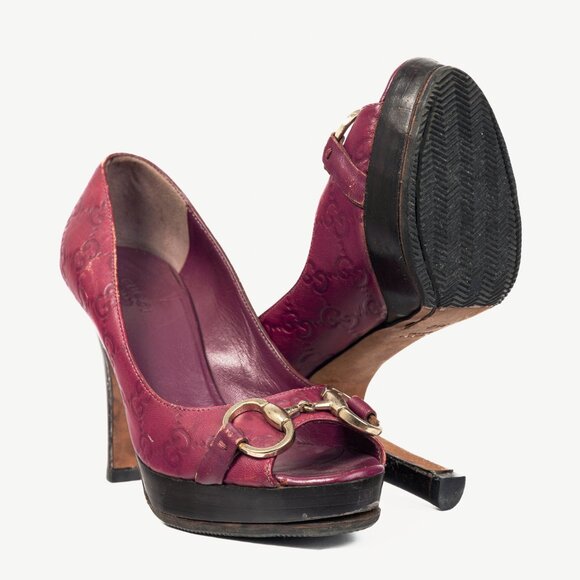 Gucci Purple Guccissima Soft Leather Horsebit Peep-Toe Pumps - Picture 4 of 9